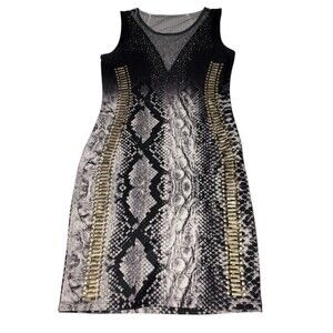Boutique Sheath Dress Womens Small Snakeskin Print Gold Accents Kara Chic By NF